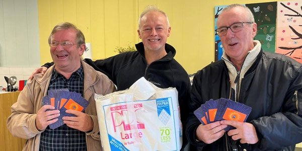 Pictured from left to right, are: Alan Cornes, Phil Stock and Eddie Thompson, delivering vouchers and toiletries to Southport Soup Kitchen.