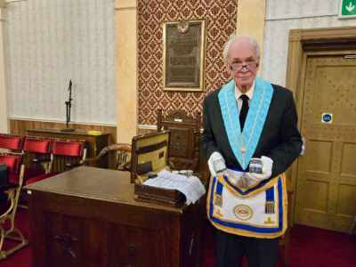 Howard Whittaker prior to his demonstration and an intact secretary’s desk.