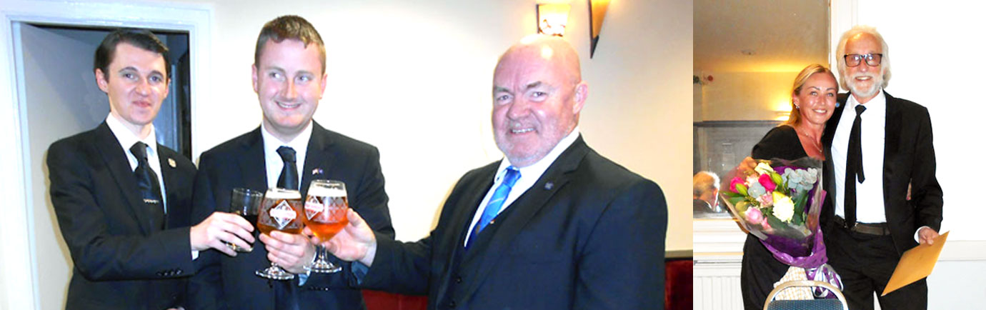Pictured left: Ryan (left) and Michael (centre) receiving toast from their father Kevin Hitchmough. Pictured right: Kerry receiving bouquet of flowers from Mal Yates. Pictured left: Ryan (left) and Michael (centre) receiving toast from their father Kevin Hitchmough. Pictured right: Kerry receiving bouquet of flowers from Mal Yates.