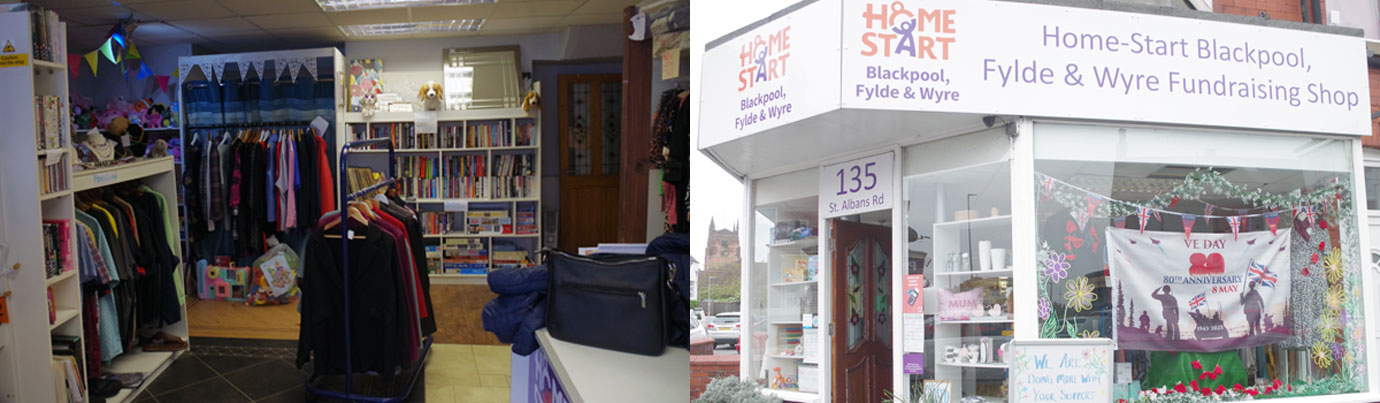 Pictured left: Shop in need of lighting. Pictured right: VE Day display.