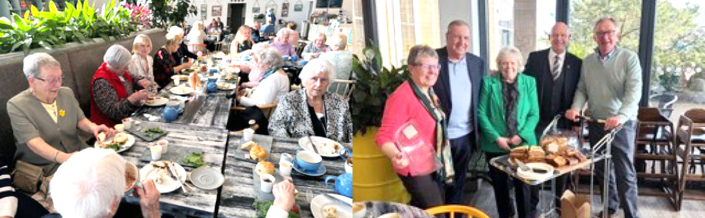 Pictured left: Everyone enjoying their afternoon tea. Pictured right: John Robbie Porter (right) serves cakes.