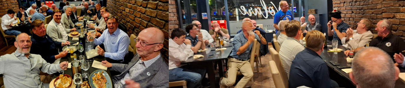 Pictured left: brethren gather at the Volare restaurant. Pictured right: Alaister Sainter co-ordinates the evening, as Richard Jenkinson dresses to impress.