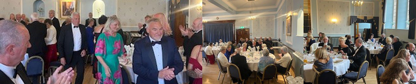 Pictured left: Mark and Debbie make their entrance to the dinner. Pictured centre and right: Guests enjoying the evening.