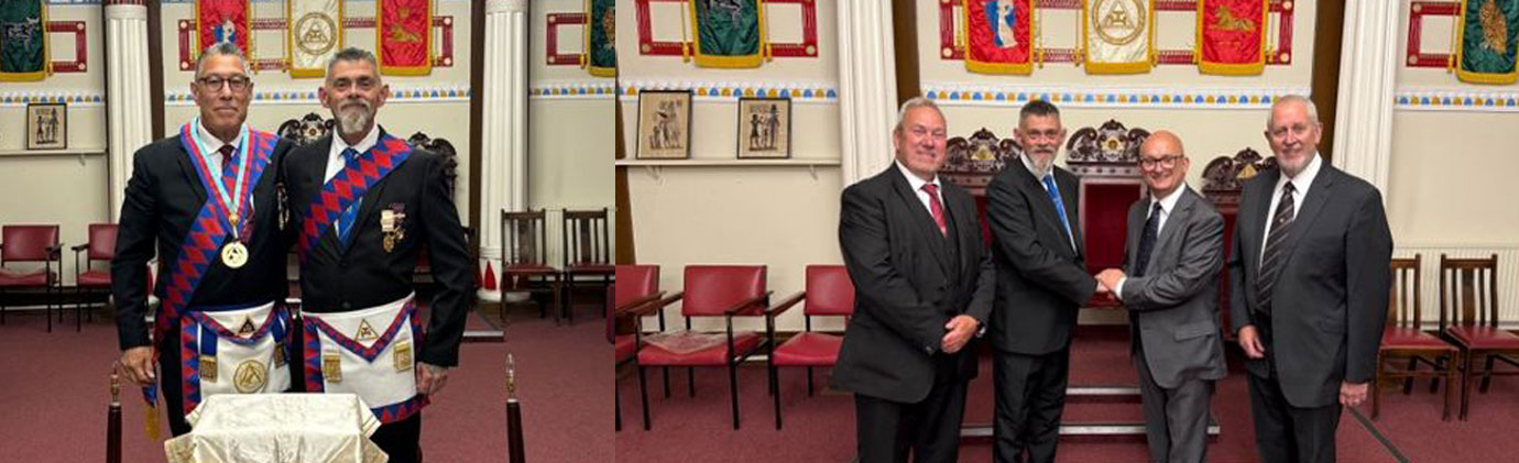 Pictured left: Jorge Perez (left) and Derek Connor. Pictured right from left to right, are: Ray Parr, Derek Connor, Oliver Winder and Steve Carroll.