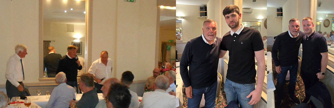 Pictured left from left to right standing, are: Ken Wagner, Graeme Sharp and John Stiles. Pictured centre: Graeme Sharp (left) and Alex Mason. Pictured right: Graeme Sharp (left) and Michael Hitchmough