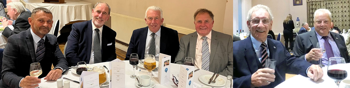 Pictured left from left to right, are: David Thomas, Frank Umbers, Mark Matthews and Graham Chambers. Pictured right: Malcolm Sandywell (left) and Gary Thornhill drink a toast to Graham.