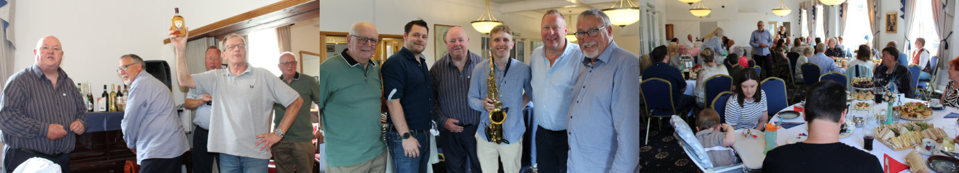 Pictured left from left to right, are: Del Hernen, Ian Fell, Andy Greenlees, Carl Spindler and Kevin Frost running the raffle. Pictured centre from left to right, are: Kevin Frost, Leon Teale, Del Hernen, James Drake, Andy Greenlees and Ian Fell. Pictured right: Ian Fell welcomes everyone to the afternoon tea
