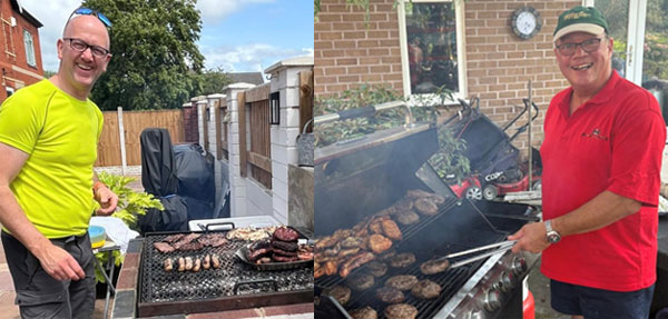 Pictured left: Richard preparing food on his BBQ. Pictured right: More fun as host Alister prepares food at the second BBQ