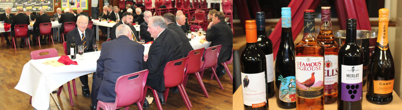 Pictured left are: brethren at the festive board. Pictured right are: bottles donated for the raffle. Pictured left are: brethren at the festive board. Pictured right are: bottles donated for the raffle.
