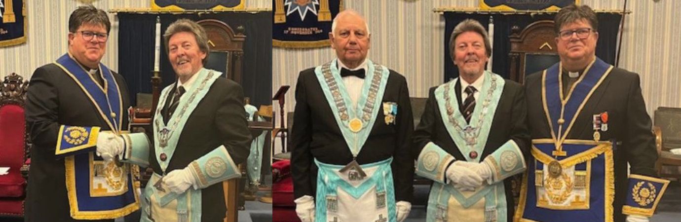 Pictured left, are: Rev John Hall (left) and Barry Simmonds. Pictured right, from left to right, are: Frank Howarth, Barry Simmonds and Rev John Hall.