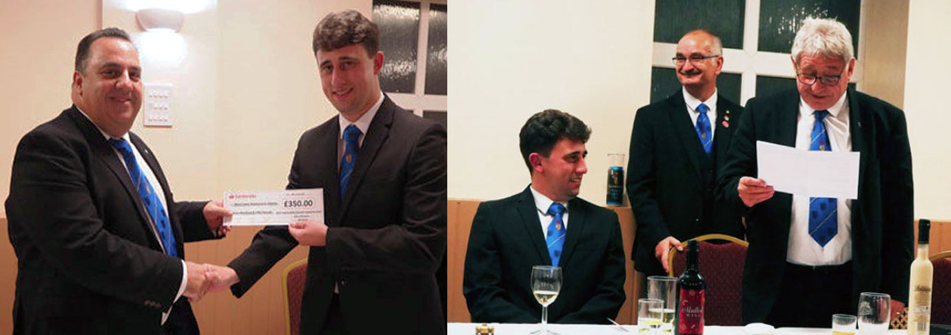 Pictured left: Michael Tax (left) receives a cheque for £350 for the West Lancashire Freemasons’ Charity from Niall Coxey-Stoker. Pictured right from left to right, are: Niall Coxey-Stoker, Shaun Haynes and Keith Carter