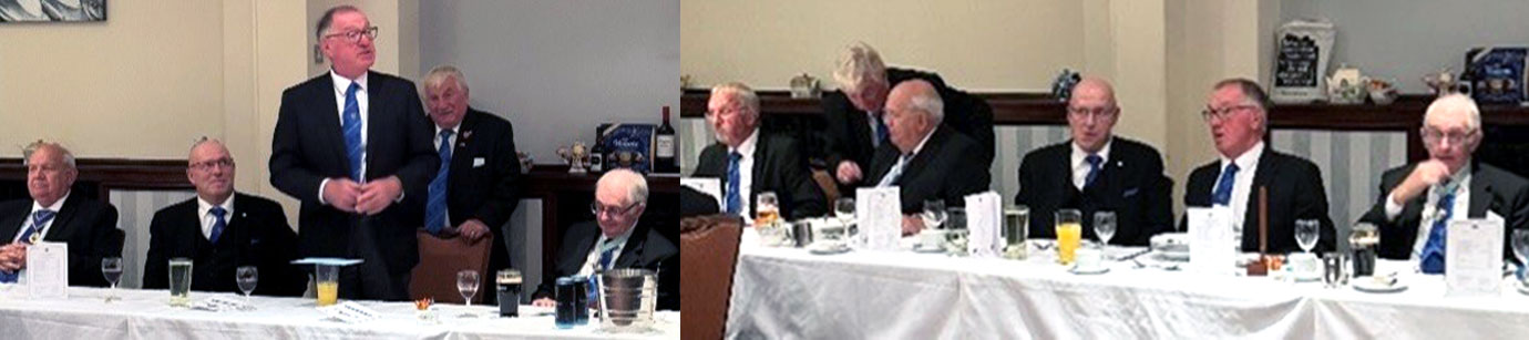 Pictured left: John addresses the brethren at festive board. Pictured right: Brethren enjoying the evening.