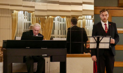 John Wall (left) with Matthew Baldwin performing the Three Principals Song