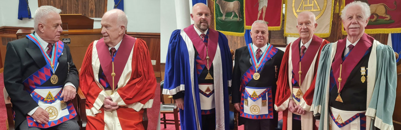 Pictured left: John Topping (left) in discussion with George Askins. Pictured right from left to right, are: Chris Upton, John Topping, George Askins and Patrick Martindale.