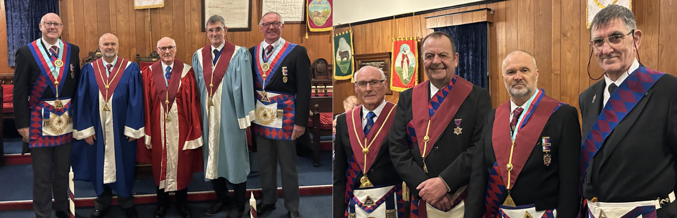 Pictured left from left to right, are Gary Rogerson, Steven McKellar, John Porter, Terry Pearson and John Robbie Porter. Pictured right from left to right, are: John Porter, David Grove, Steven McKellar and Terry Pearson.