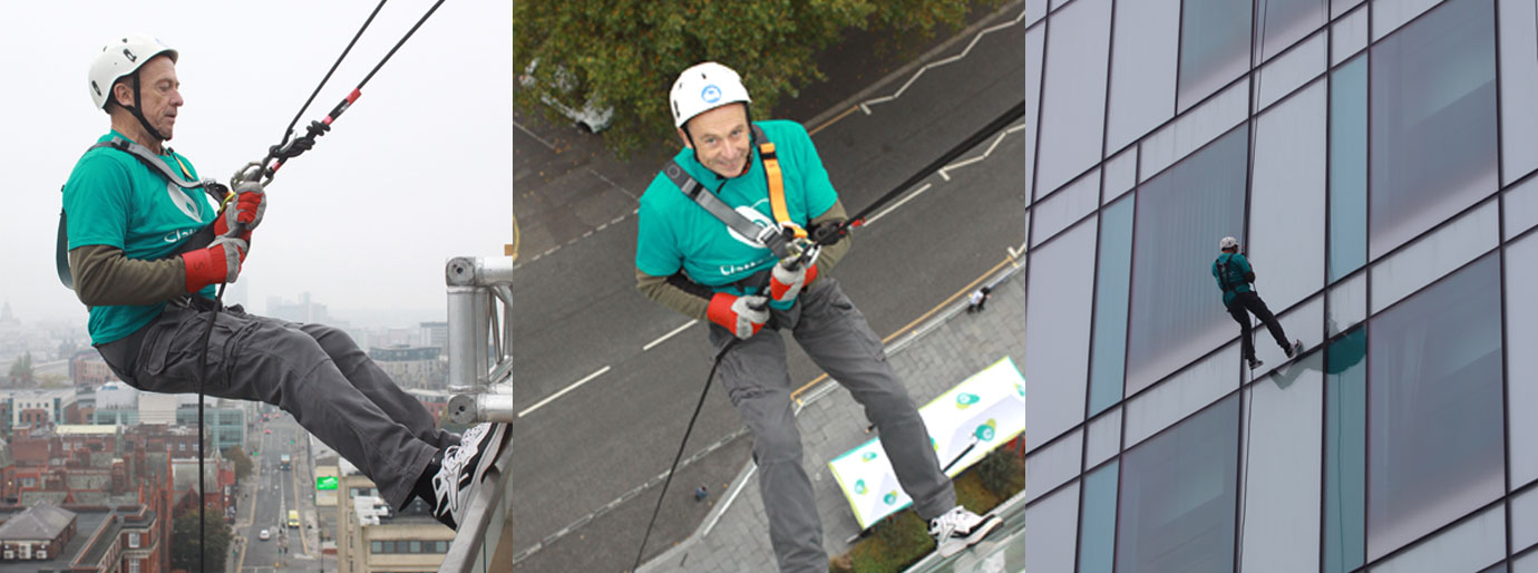 Pictured left: Paul gets ready to step off with the left foot. Pictured centre: Don’t look down. Pictured right: Rappelling for research.
