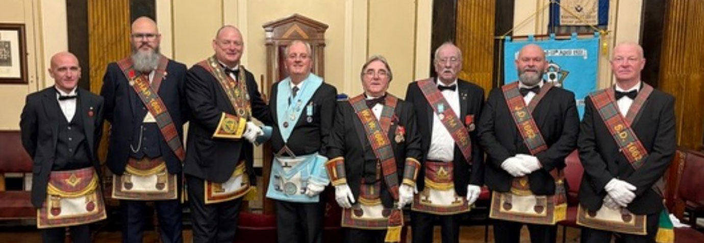 Ian Knowles, with the Scottish brethren from Lodge Irvine Newton.