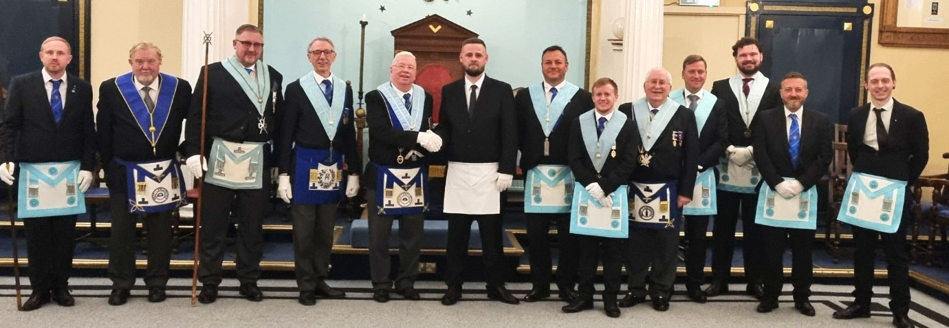 Grand officer, Provincial and acting Provincial grand officers of St Helens Lodge with Daniel Dunn (centre).