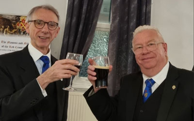 Graham Williams (left) is toasted by John Roughley.