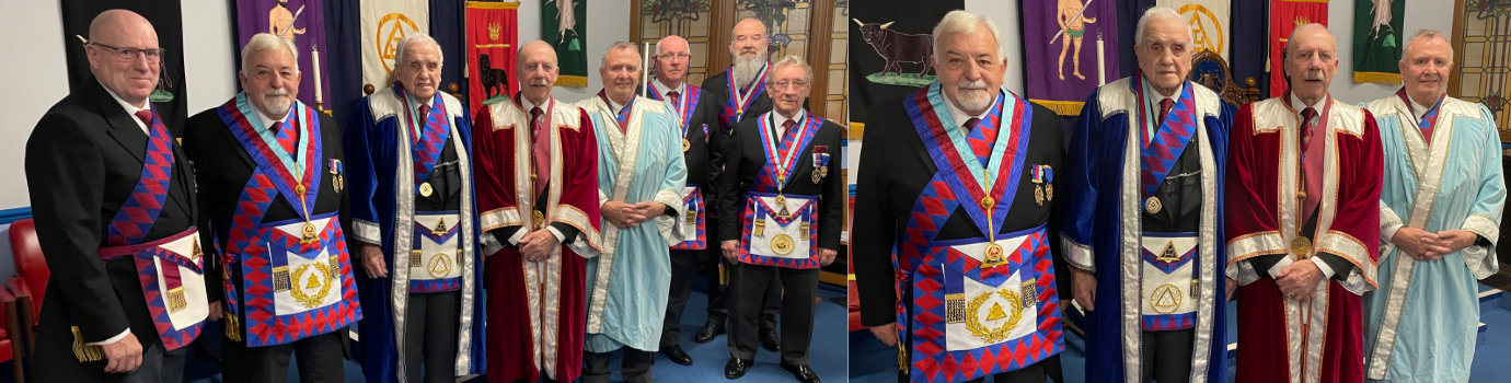 Pictured left from left to right, are: Stephen Dunn, Barry Dickinson, Sidney Browne, Alan Parkinson, Colin Shannon, Stephen Oliver, Andrew Baxendale and Malcolm Sandywell. Pictured right from left to right, are: Barry Dickinson, Sidney Browne, Alan Parkinson and Colin Shannon.