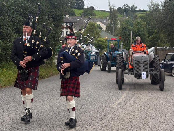 Shaun Gregg (left) with Tristan Sewell leading the Furness and District Tractor Run 