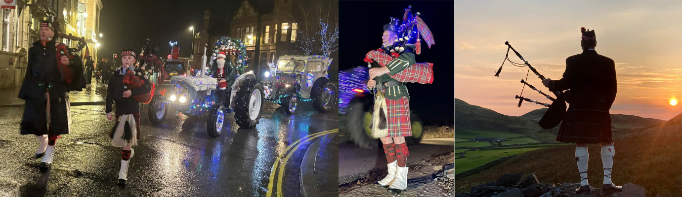 Pictured left from left to right, are: Shaun Gregg, Tristan Sewell and Santa in the tractor. Pictured centre: Shaun Gregg. Pictured right: Shaun Gregg at the roadside