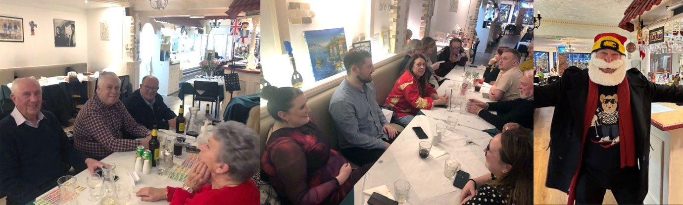 Pictured left: Dave Johnson (centre) brethren and guests. Pictured centre: Jon Tyrer (second left) with family, brethren and guests. Pictured right: Lodge DC Ray Parr attending in disguise.