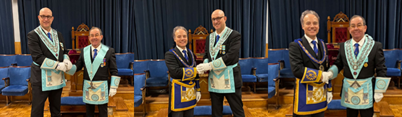 Pictured left; Shane Hopkins (left) greets David Edmondson before the installation. Pictured centre: Shane Hopkins (right) greets Jonathan Heaton before the installation. Pictured right: Jonathan Heaton (left) wishes David Edmondson well before the installation.