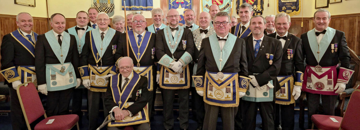 Scott Deakin (centre) and brethren of Hartington Lodge.