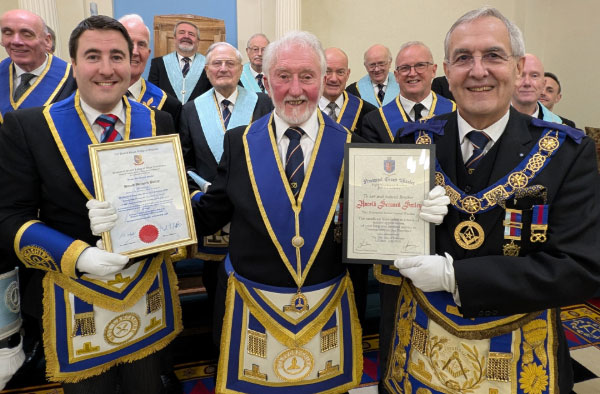 Pictured from left to right, are: Mick Southern, Bernard Bailey (with his certificates) and John Lockley.