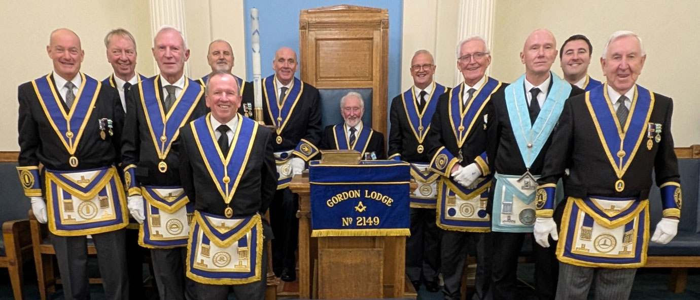 Bernard Bailey (sat) with the brethren of Lodge of Harmony.