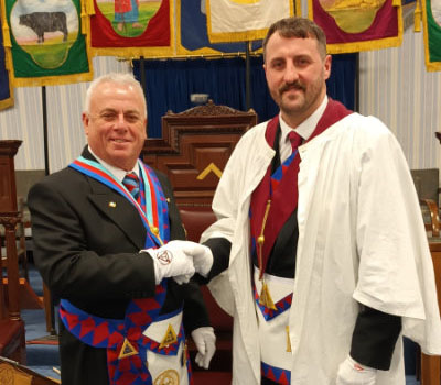 John Topping (left) with his son, Saturnian Chapter scribe Nehemiah David Jenkinson. John Topping (left) with his son, Saturnian Chapter scribe Nehemiah David Jenkinson.