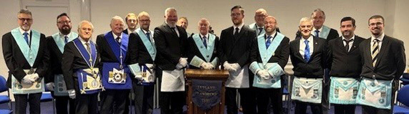 David and Dean with the officers and brethren of the lodge.