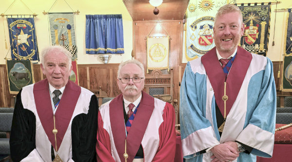 Pictured from left to right, are: Mick Lacey, Tony Cassells, and newly installed third principal off Barrow Chapter, Mike Cosgrove.