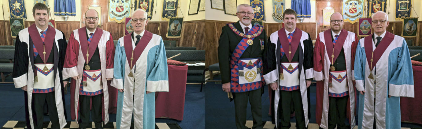 Pictured left from left to right, are: Gary Gibson, Stephen Renney and Derek Forrest. Pictured right from left to right, are: David Barr, Gary Gibson, Stephen Renney and Derek Forrest.