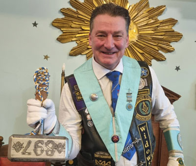 Andreas Andrea lifts the gavel of the lodge. Andreas Andrea lifts the gavel of the lodge.