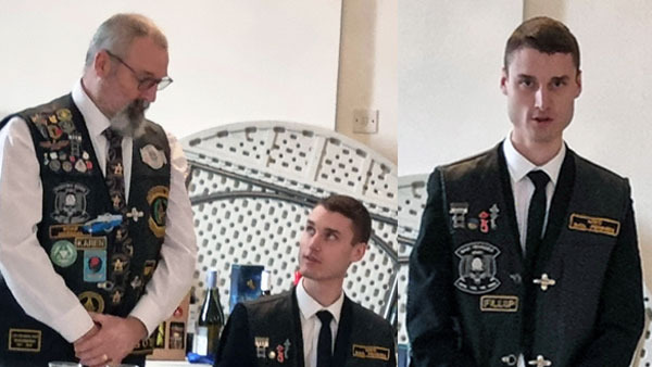 Pictured left: Philip (standing) toasts Mathew at the festive board. Pictured right: Mathew responds to the toast to his health. Pictured left: Philip (standing) toasts Mathew at the festive board. Pictured right: Mathew responds to the toast to his health.