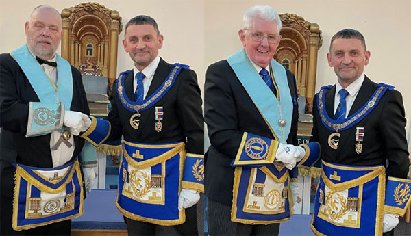 Pictured left: Ian Broomfield (left) and David Thomas. Pictured right: Fred Hargreaves (left) and David Thomas.