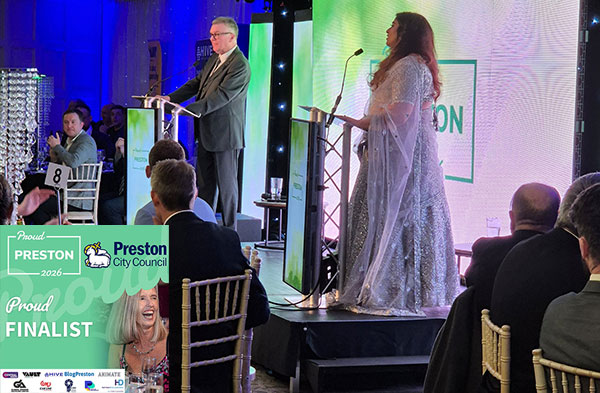 John Gilmore and Neetal Parikh on stage. John Gilmore and Neetal Parikh on stage.