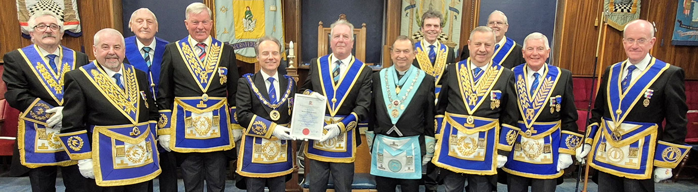 Steve (centre) with an array of grand and Provincial grand officers. Steve (centre) with an array of grand and Provincial grand officers.