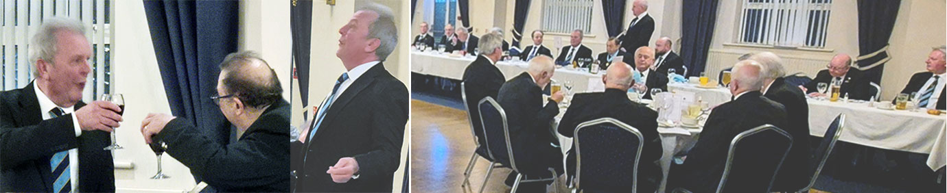 Pictured left: Steve takes wine with the master of the lodge. Pictured centre: Steve in full flow. Pictured right: A packed ballroom. Pictured left: Steve takes wine with the master of the lodge. Pictured centre: Steve in full flow. Pictured right: A packed ballroom.