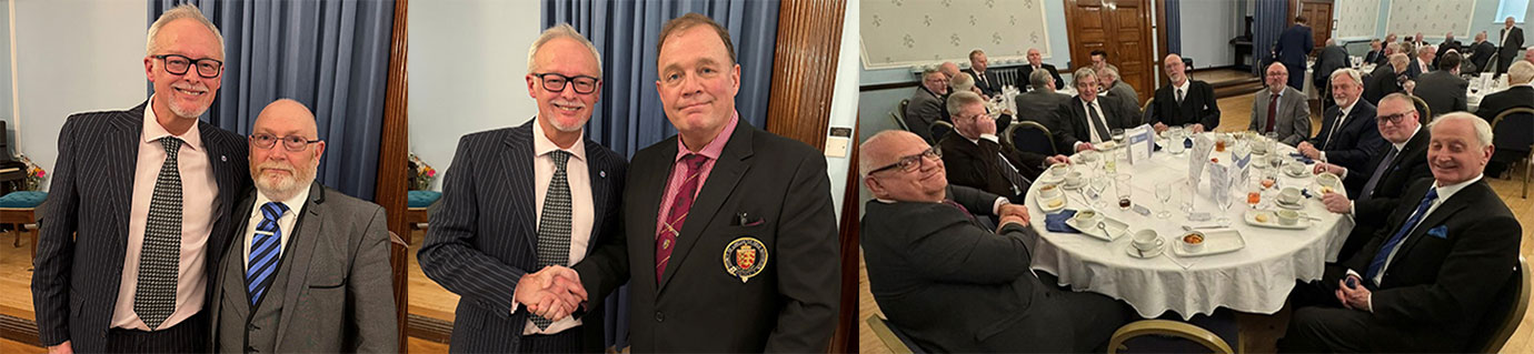 Pictured left: Phil Stock (left) and Trevor Vernacombe. Pictured centre: Phil Stock and Alister Sainter. Pictured right: Brethren enjoying the evening.