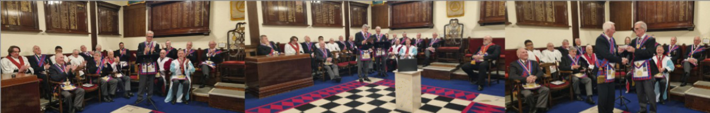 Pictured left: John Selley congratulating to Eric. Pictured centre: John Tyrer (standing left) reading Eric’s certificate. Pictured right: Vic Charlesworth (standing left) receives Eric’s cheque from John Selley.