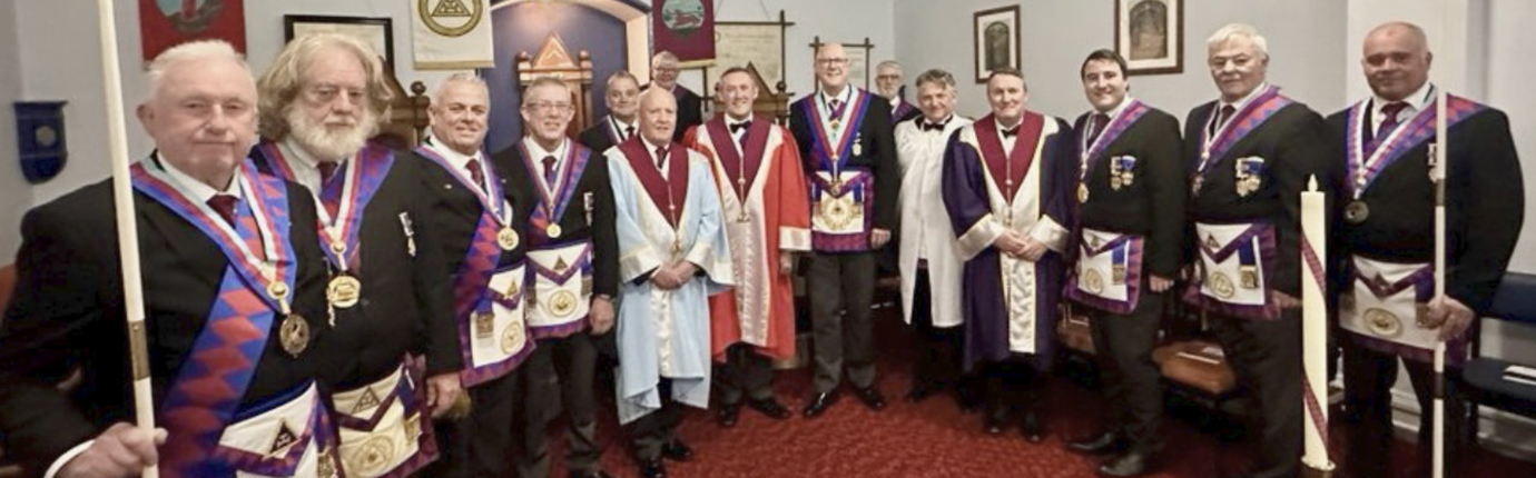 The three principals and Gary Rogerson (centre) with acting Provincial grand officers.