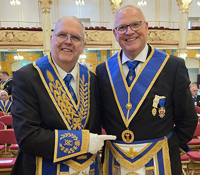 Neil Ward (left) with Mark Humphrey, his successor. Neil Ward (left) with Mark Humphrey, his successor.