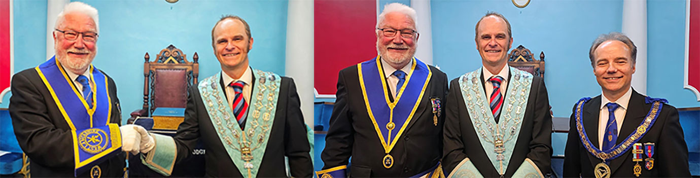 Pictured left: Michael Greenhalgh (left) congratulating WM Ian Smith. Pictured right from left to right, are: Michael Greenhalgh, Ian Smith and Jonathan Mark Heaton. Pictured left: Michael Greenhalgh (left) congratulating WM Ian Smith. Pictured right from left to right, are: Michael Greenhalgh, Ian Smith and Jonathan Mark Heaton.