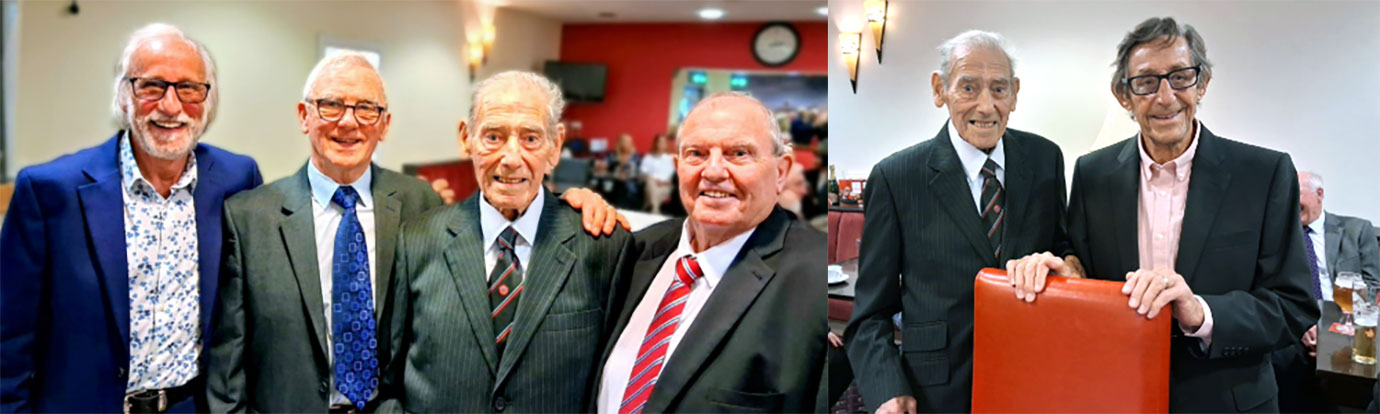 Pictured left from eft to right, are: Mal Yates, Alex McKie, David Jones and Brian McNulty. Pictured right: David Jones (left) and Phil Sorsky from King David Lodge No 7256.