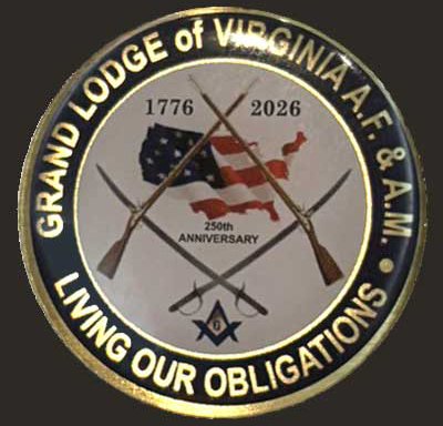 The Grand Lodge of Virginia's 250-year celebration lapel badge.