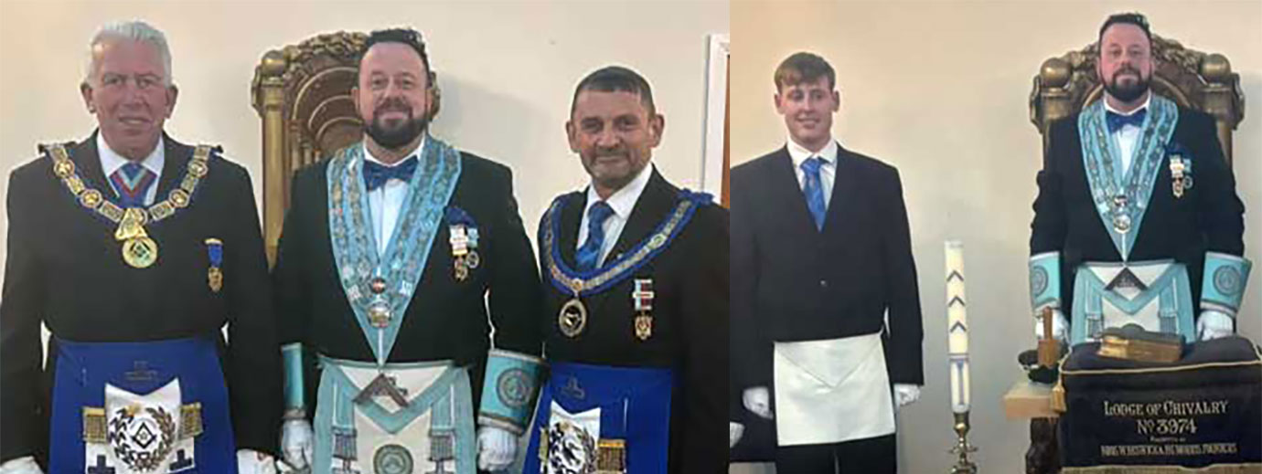 Pictured left from left to right are Mark Matthews, Wayne McGuffie and David Thomas. Pictured right: Dominik Salters (left) and Wayne McGuffie.
