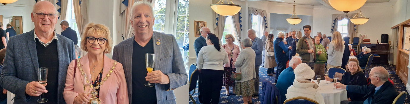 Pictured left from left to right, are: Peter Robinson, Councillor Karen Harrison and Councillor Gavin Harrison. Pictured right are: civic dignitaries, South Fylde group members, shopkeepers, market stall tenants and visitors socialising together in the blue room. Pictured left from left to right, are: Peter Robinson, Councillor Karen Harrison and Councillor Gavin Harrison. Pictured right are: civic dignitaries, South Fylde group members, shopkeepers, market stall tenants and visitors socialising together in the blue room.